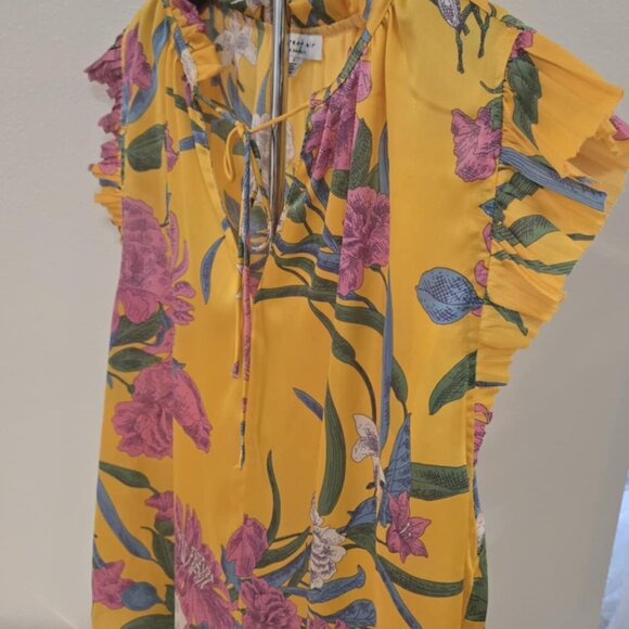 Current Air Los Angeles Ruffle Sleeve Floral Blouse | Size LYellow, Pink, - Picture 3 of 6